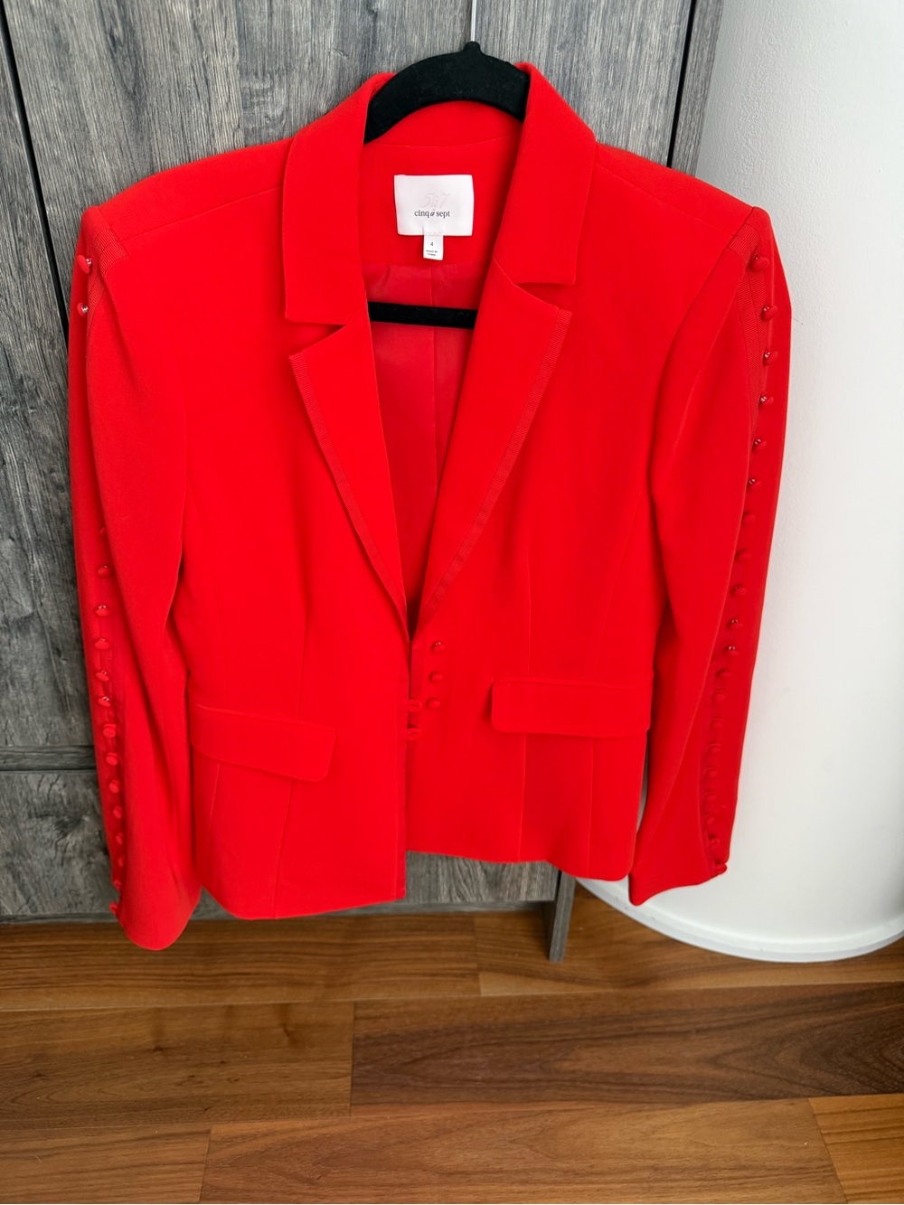 cinq a sept Vibrant Red Button-Trim Blazer